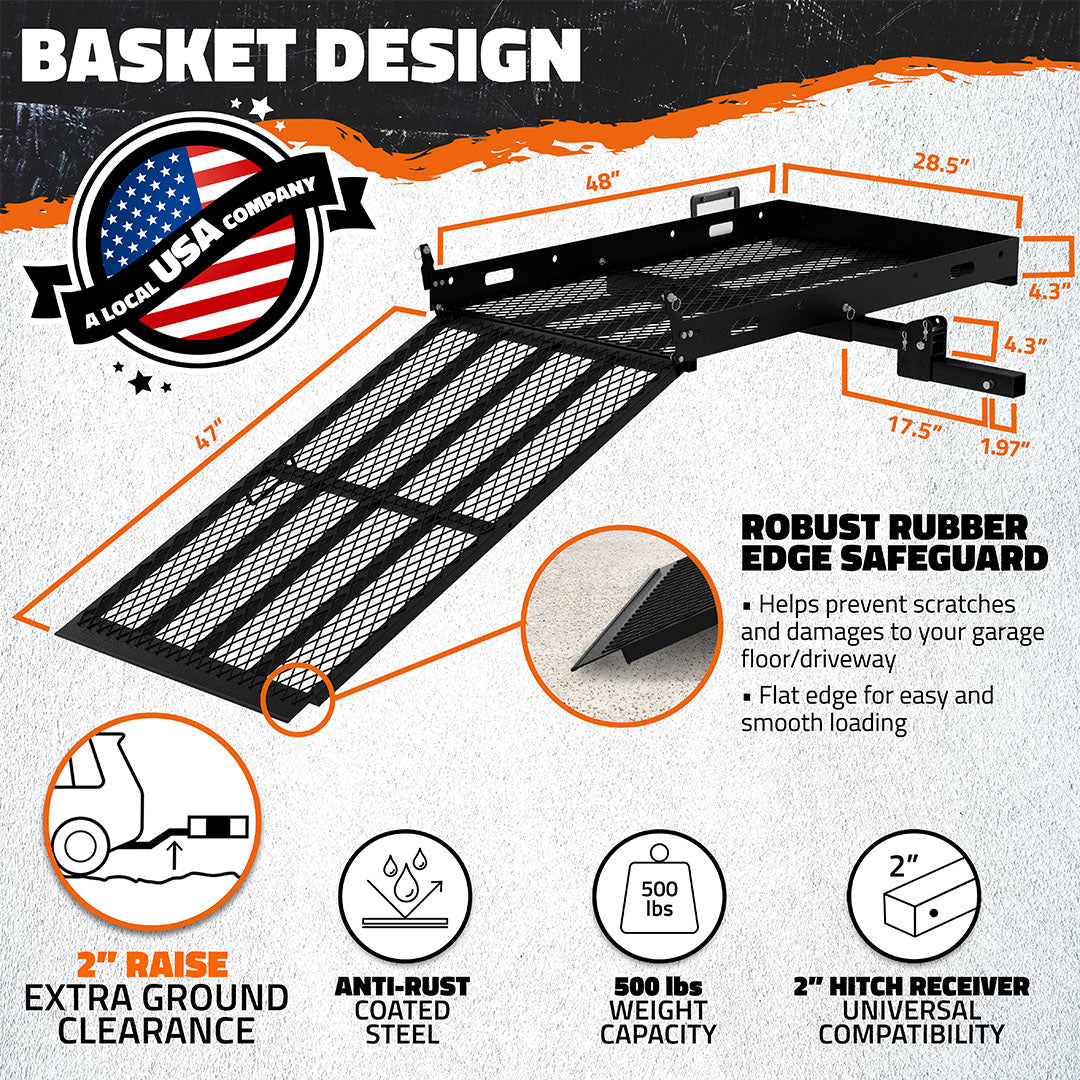 48"x28.5"x4.5" Wheelchair Hitch Carrier & Ramp
