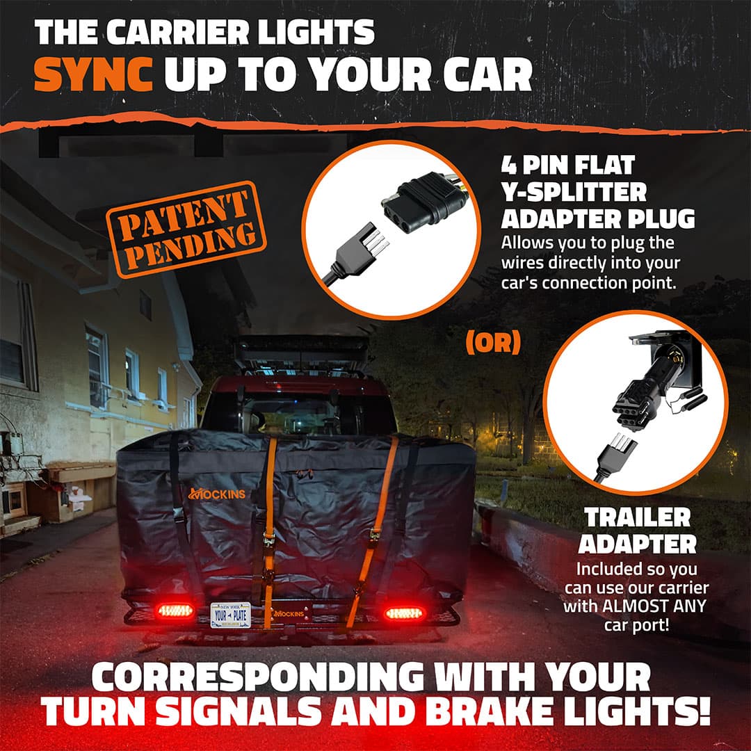60"x20"x6" Hitch Carrier + Rear Lights & 20 Cu Ft Cargo Bag