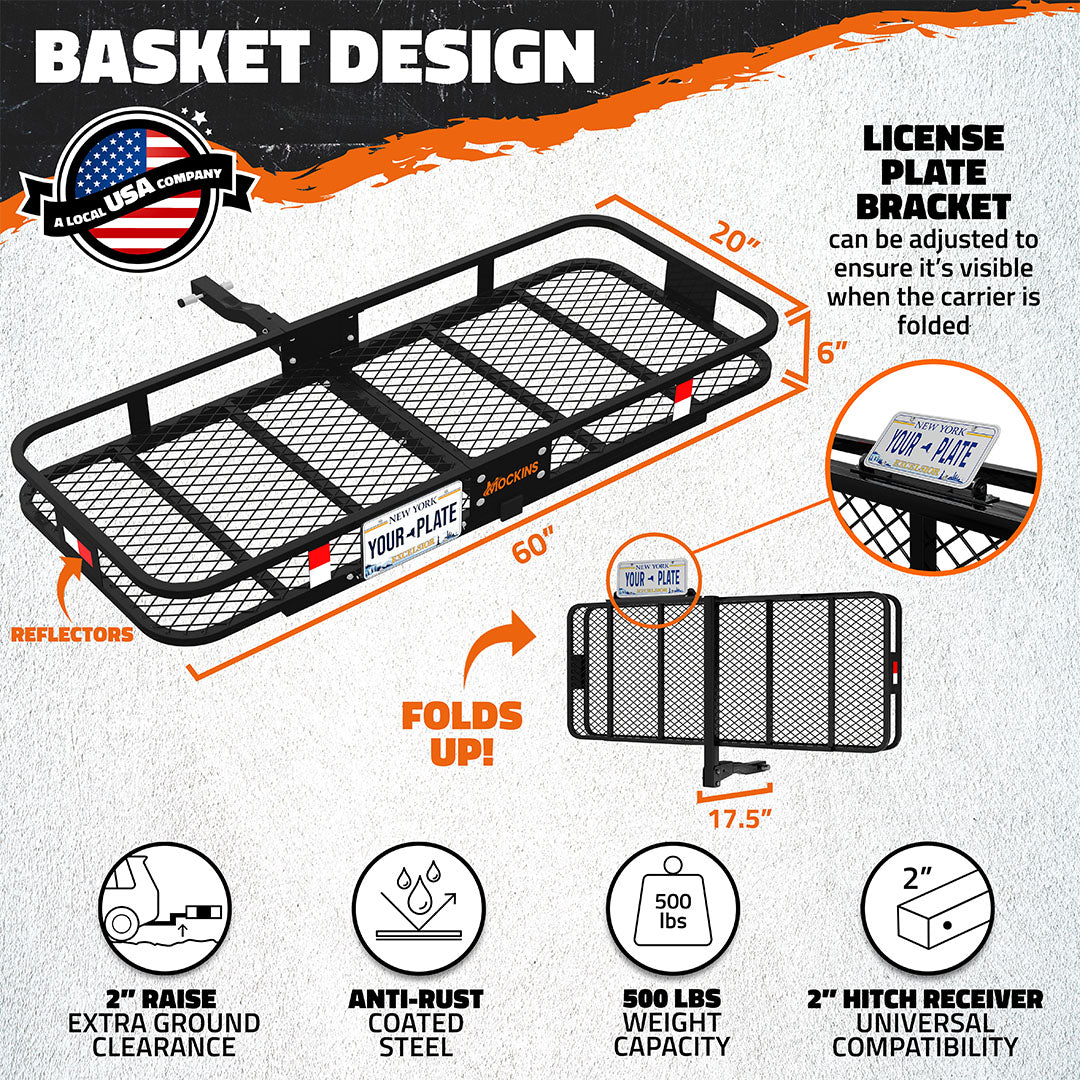 60"x20"x6" Hitch Carrier & 16 Cu Ft Cargo Bag