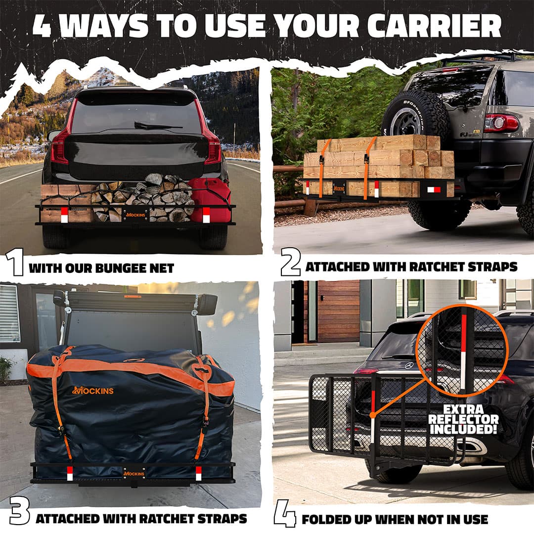 60"x24"x6" Hitch Carrier & 30 Cu Ft Cargo Bag + Packing Cubes