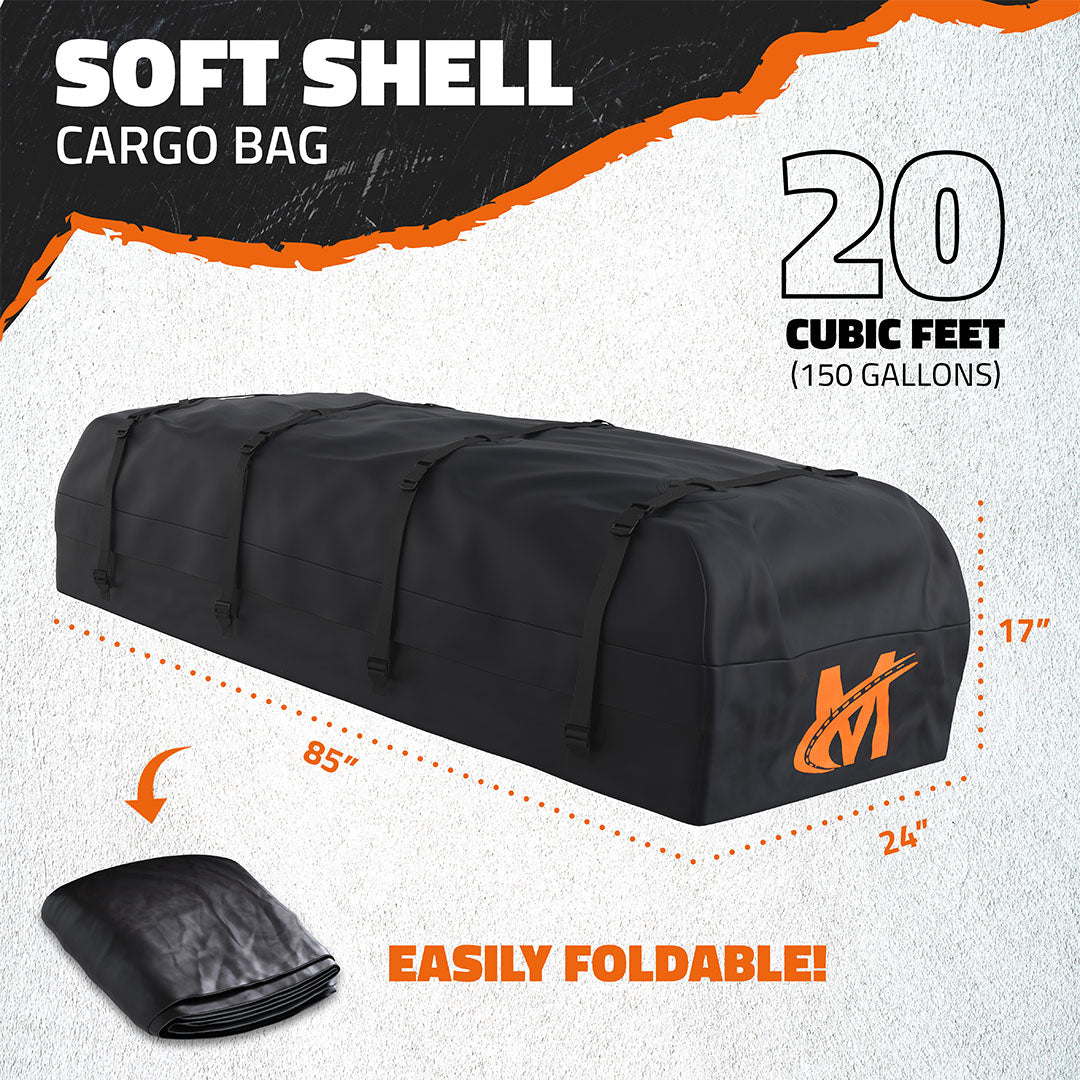 85"x24"x4" Narrow Roof Rack Carrier & 20 Cu Ft Roof Bag