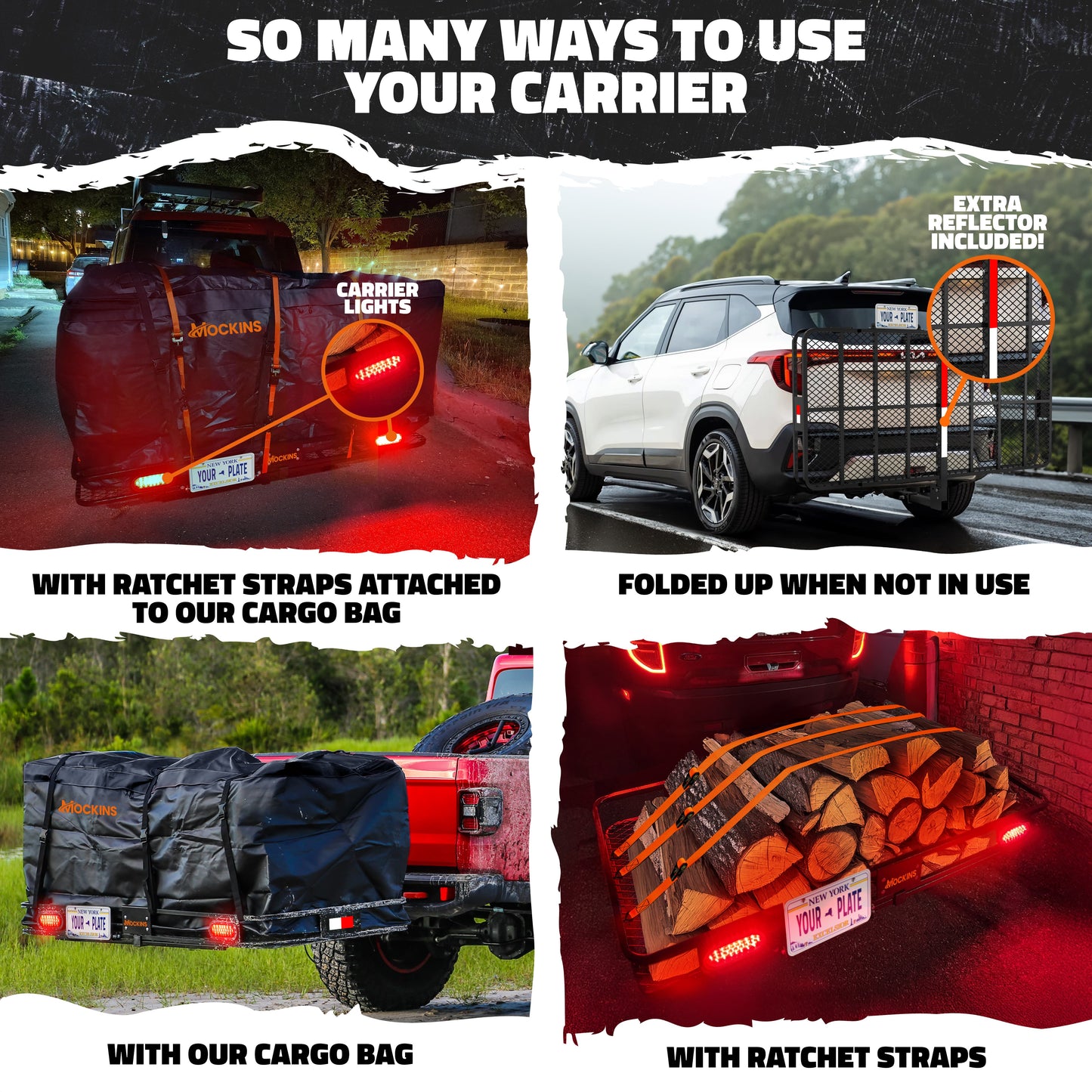 72"x36"x6" Hitch Carrier + Rear Lights & 50 Cu Ft Cargo Bag