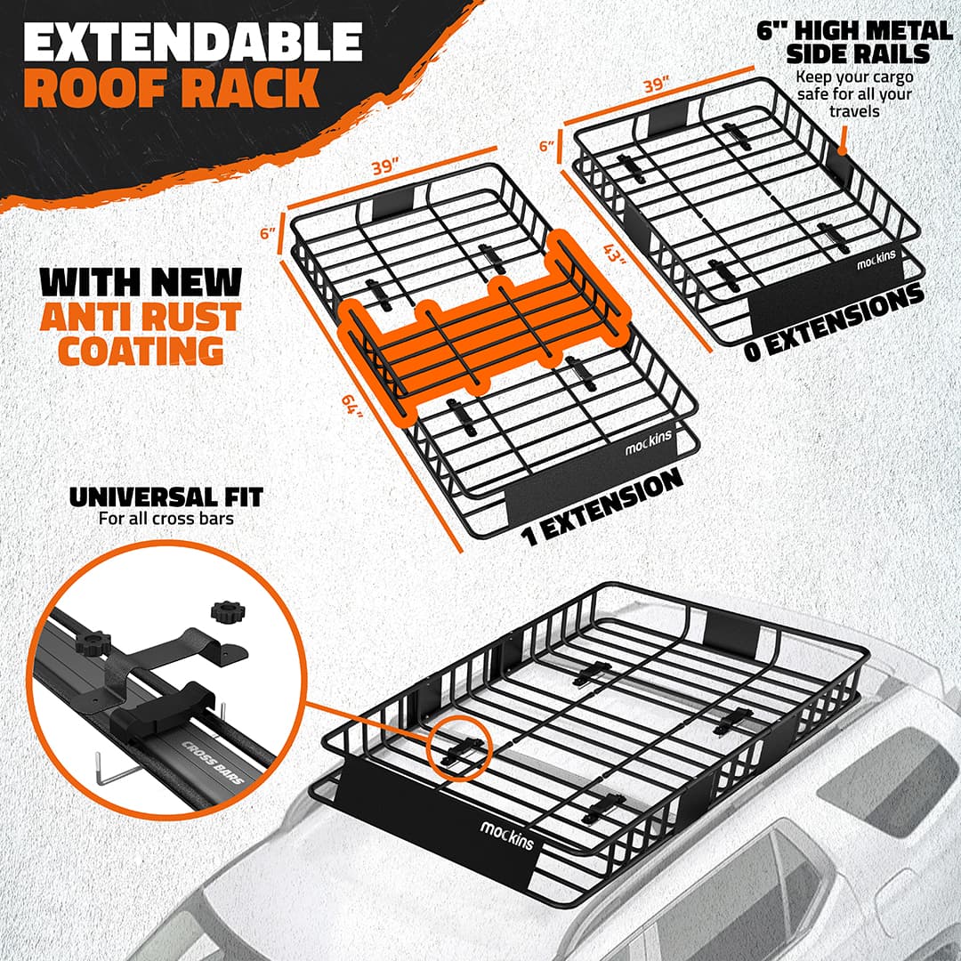 64"x39"x6" Extendable Roof Carrier & 16 Cu Ft Roof Bag