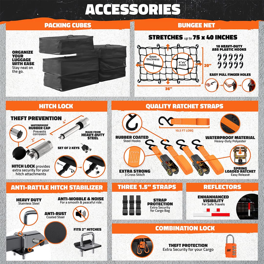 60"x24"x6" Hitch Carrier & 30 Cu Ft Cargo Bag + Packing Cubes
