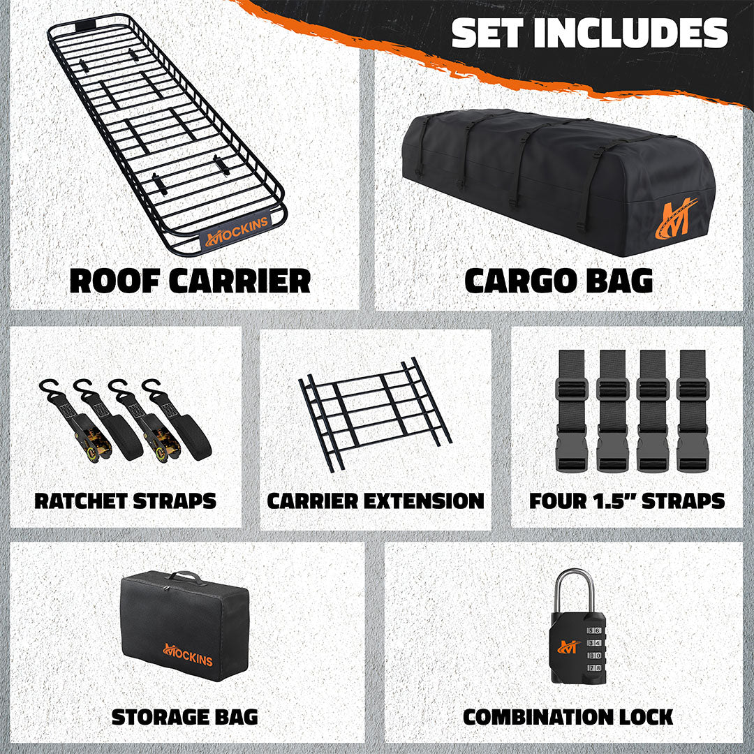 85"x24"x4" Narrow Roof Rack Carrier & 20 Cu Ft Roof Bag