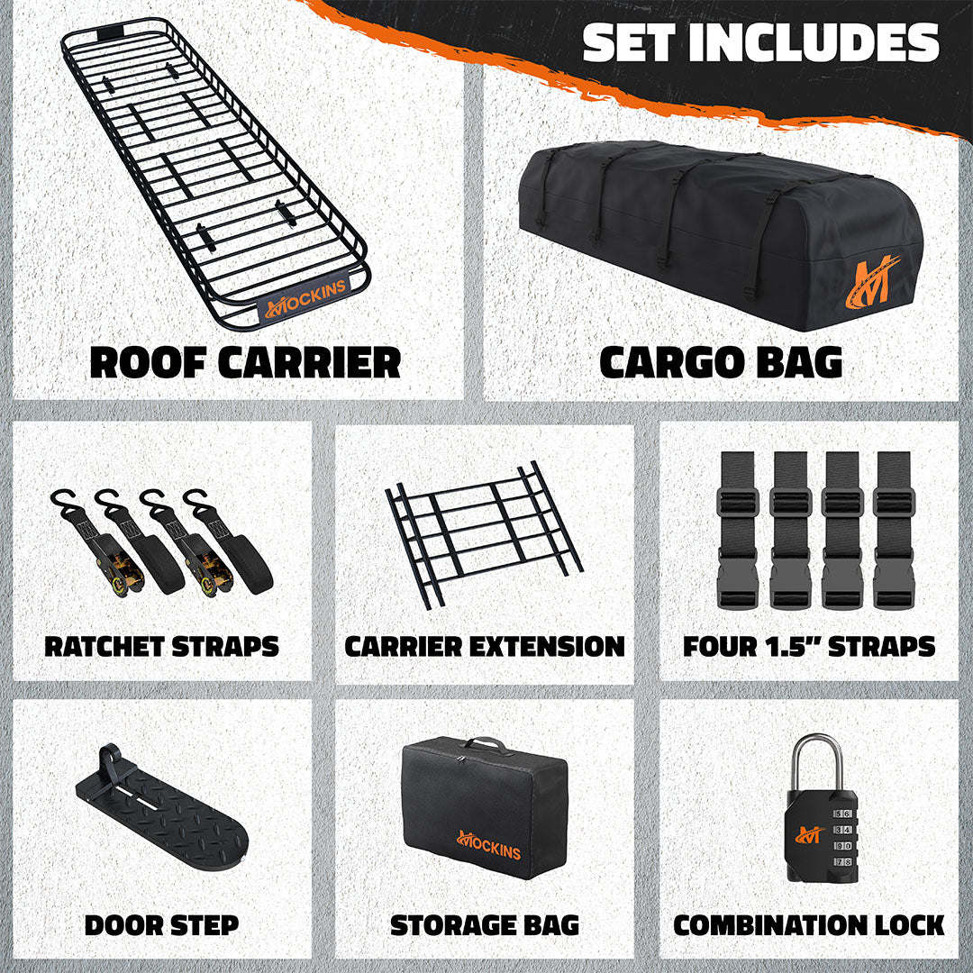 85"x24"x4" Narrow Roof Rack Carrier & 20 Cu Ft Roof Bag
