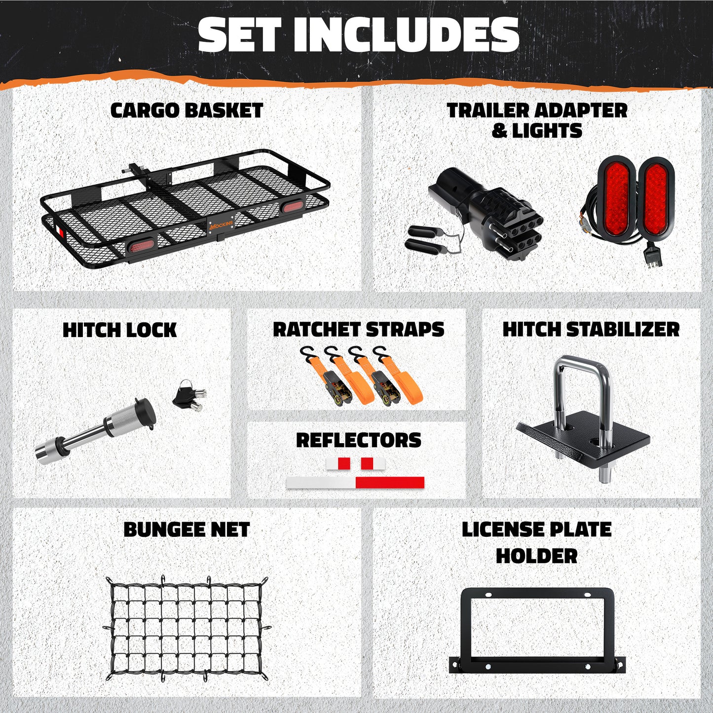 60"x20"x6" Hitch Carrier + Rear Lights