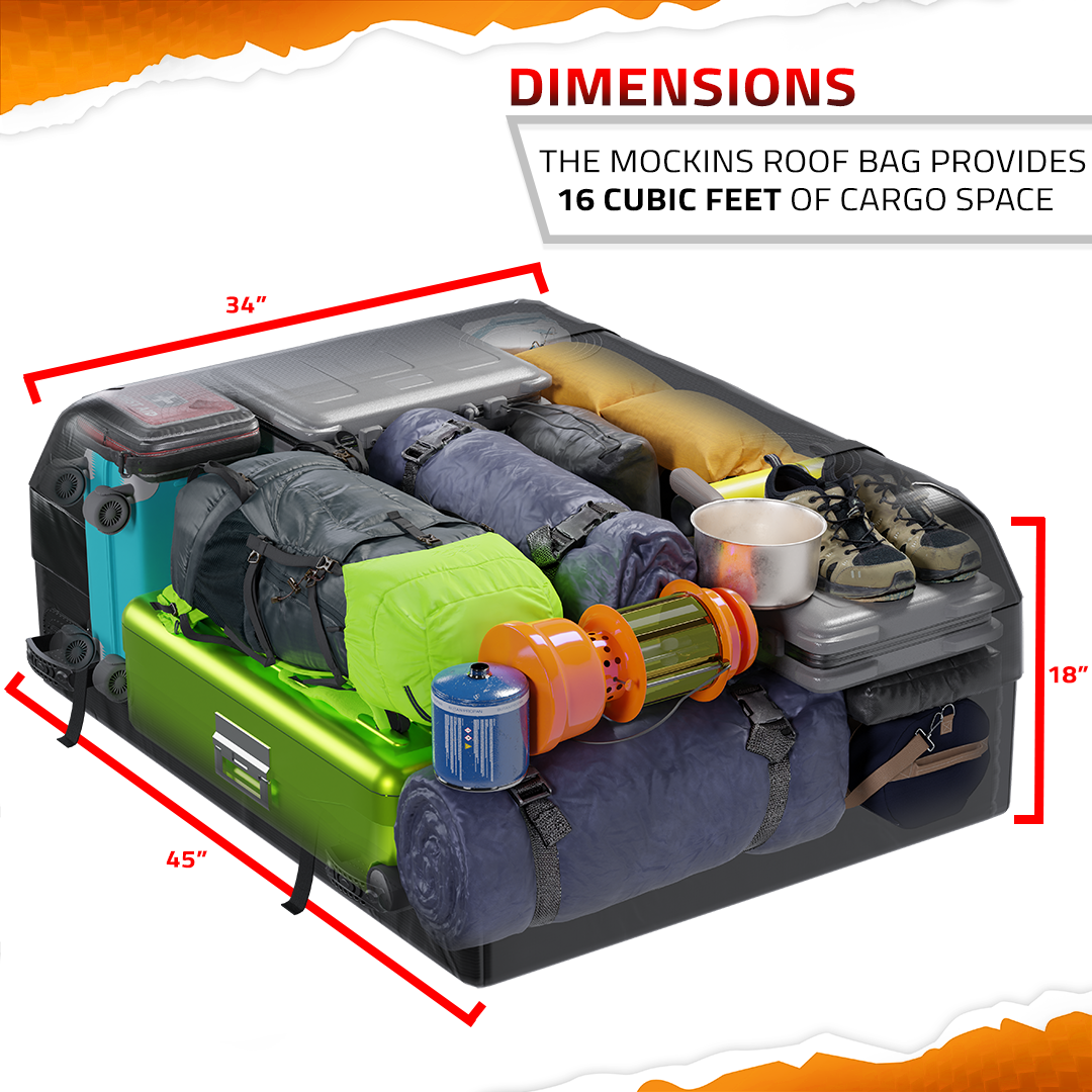 Rooftop Cargo Bag Set - 16 Cubic Ft. | Protective Mat | Buckle Straps | Ratchet Straps