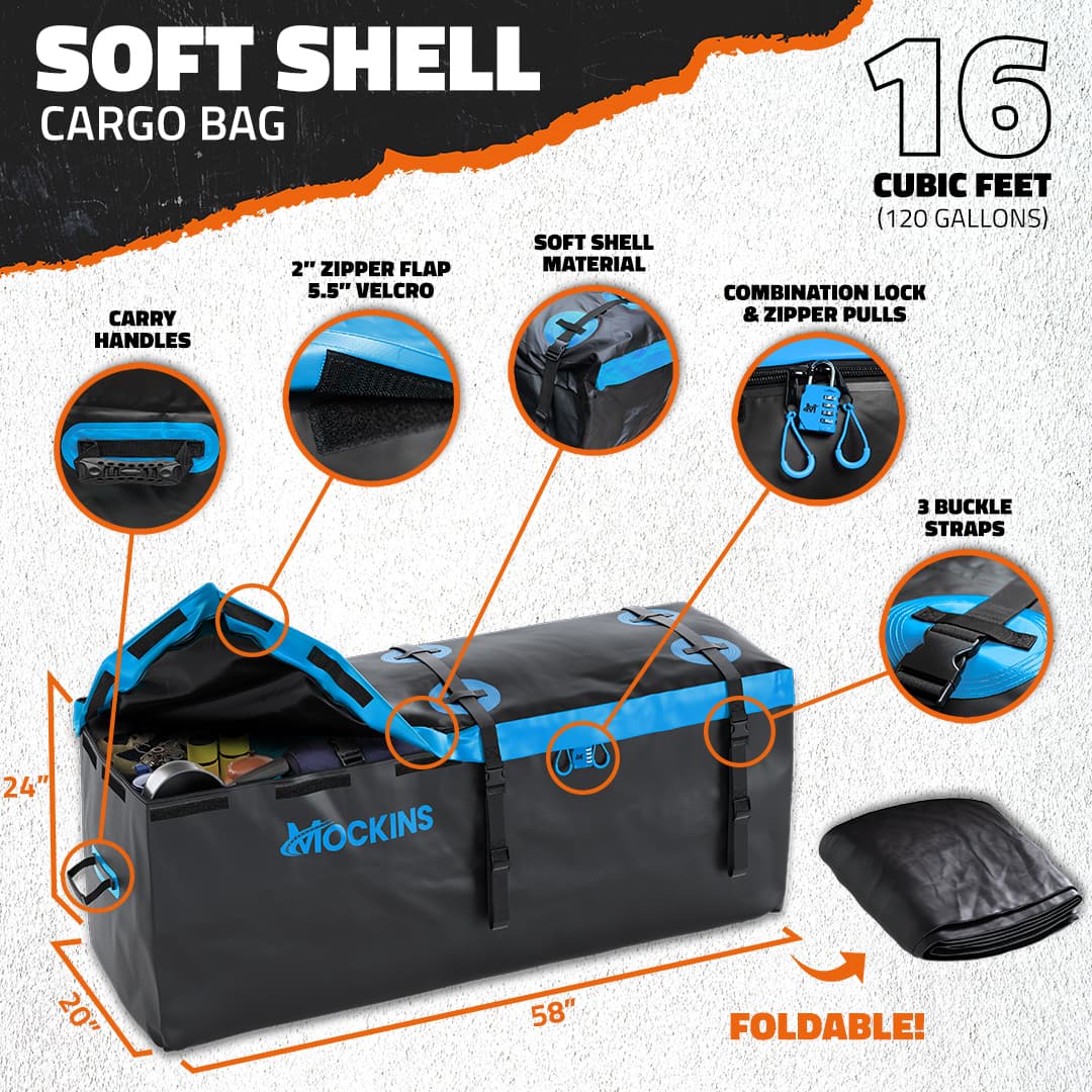 60"x20"x6" Hitch Carrier & 16 Cu Ft Cargo Bag + Packing Cubes