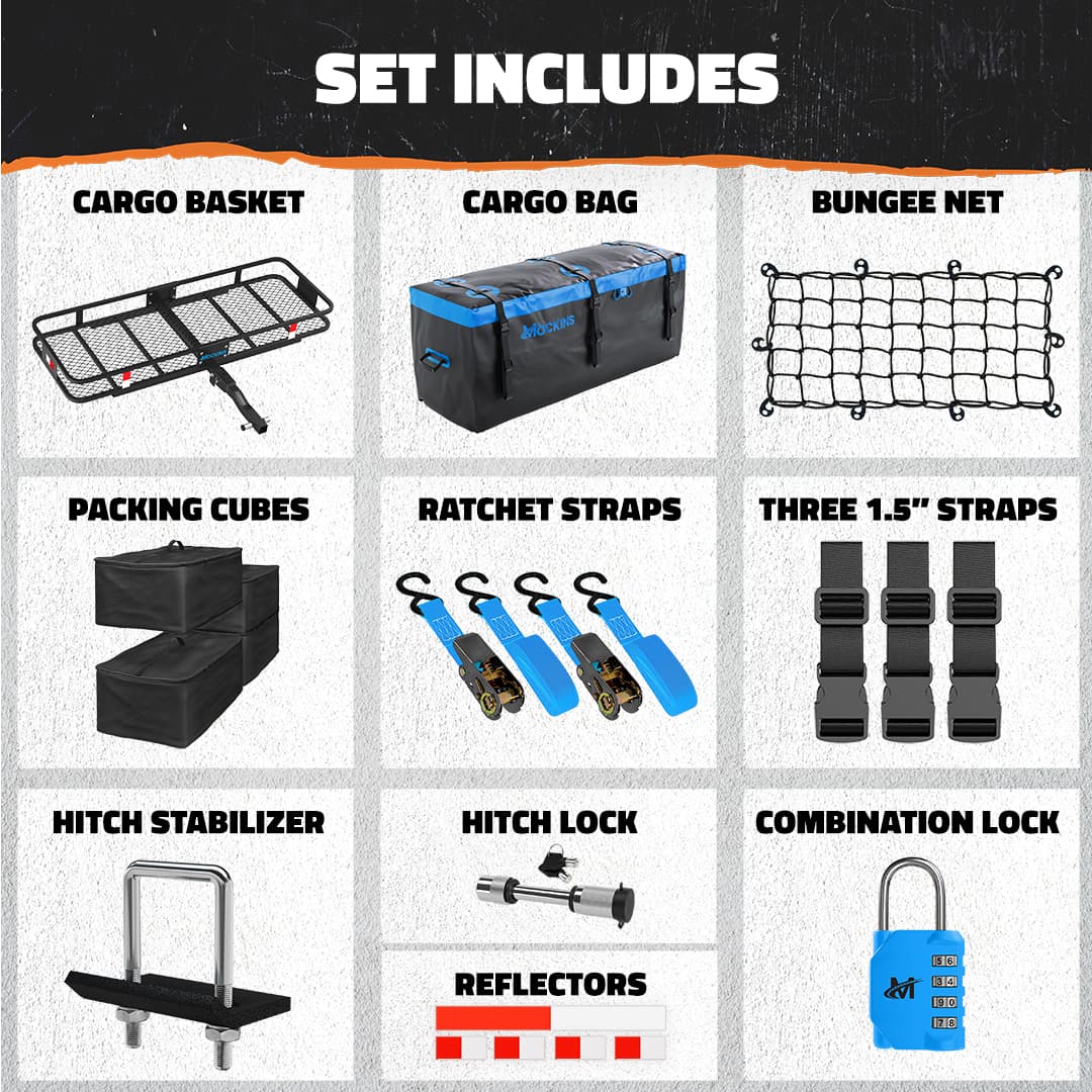60"x20"x6" Hitch Carrier & 16 Cu Ft Cargo Bag + Packing Cubes