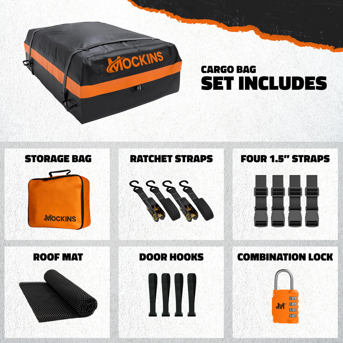 Rooftop Cargo Bag Set - 30 Cubic Ft. | Protective Mat | Buckle Straps | Ratchet Straps