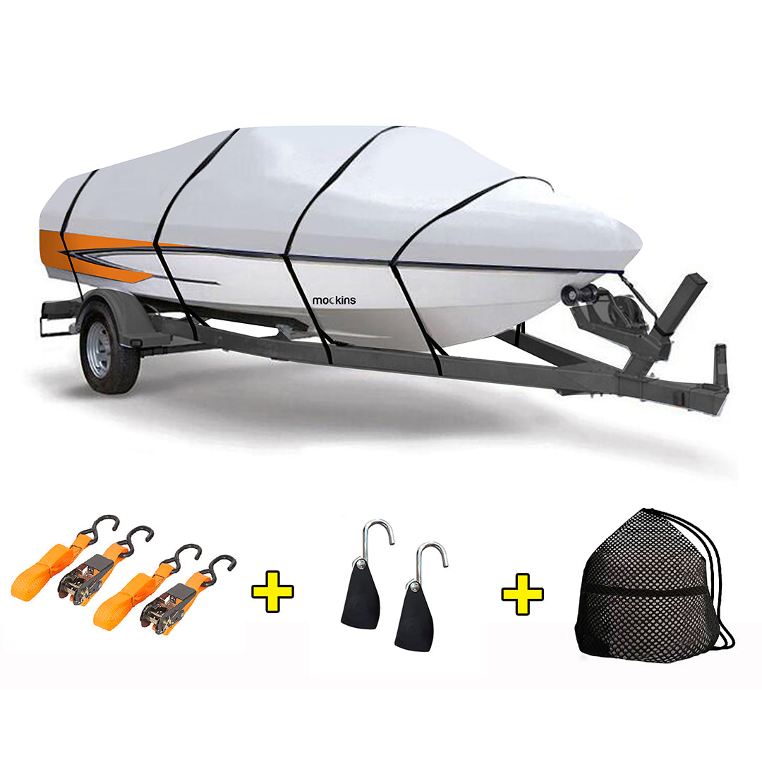 Mockins Trailerable Water Resistant Boat Covers With Buckle Straps ,Rope Ratchets & Anti Moisture Storage Bag