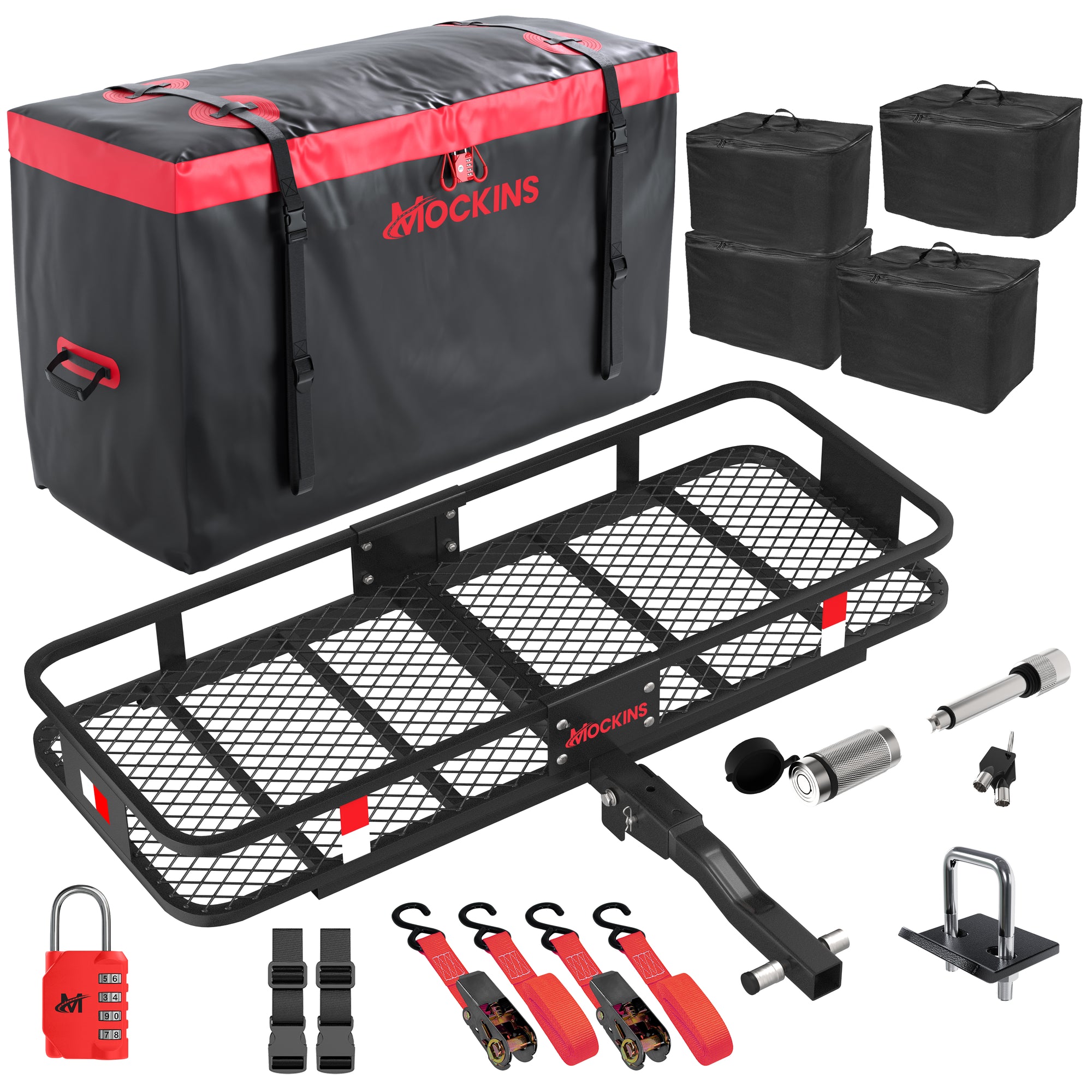 500lb Capacity Rustproof Hitch Mount Cargo Carrier + 15 Cu.ft Waterproof Cargo Bag and Packing Cubes