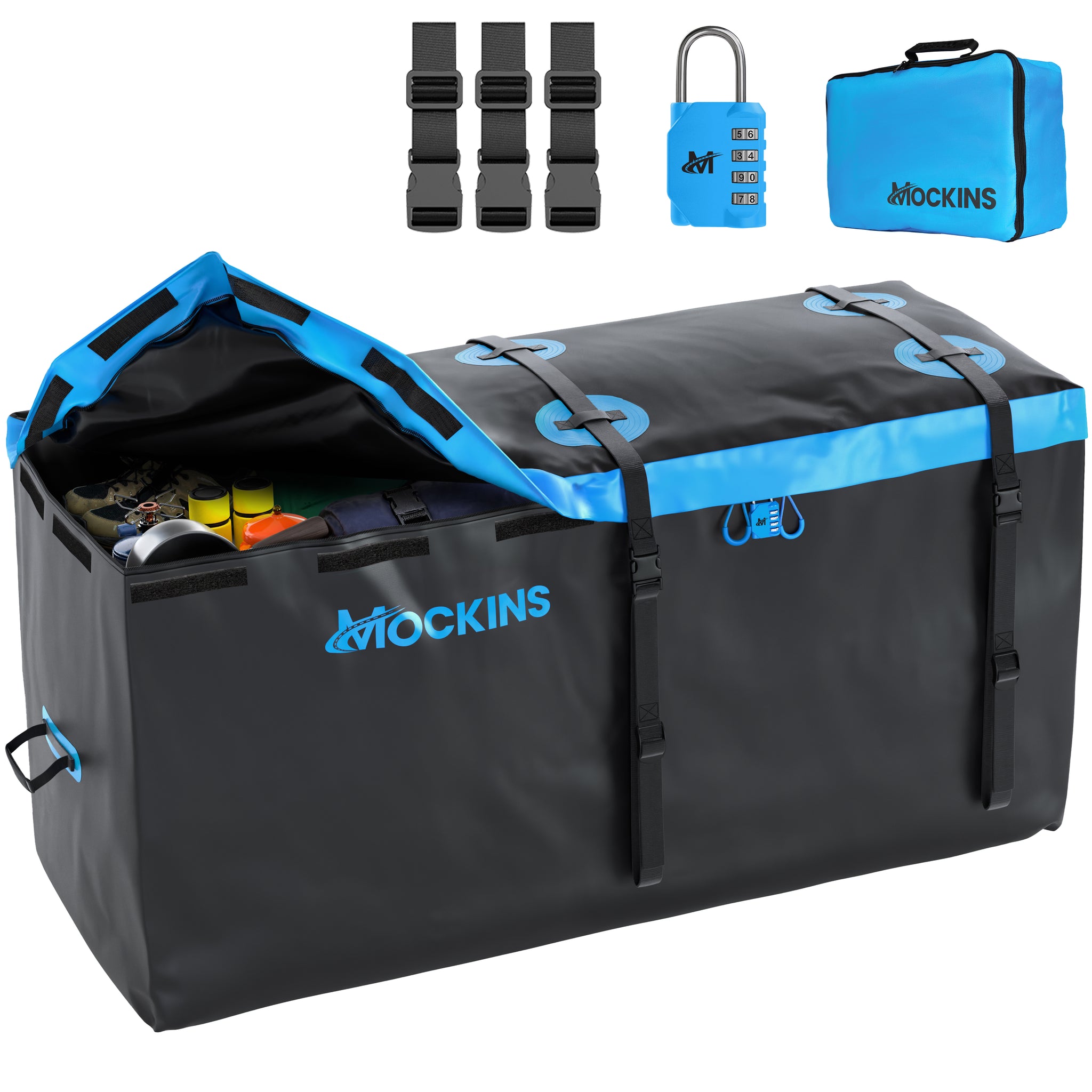 Mockins 25 Cu ft Vehicle Soft-Shell Carriers Waterproof Cargo Bag | 60x31x24 Heavy Duty Trailer Hitch Cargo Carrier Bag Truck Bed Storage | Durable