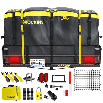 60"x24"x14" High Rail Hitch Carrier + Rear Lights & 30 Cu Ft Cargo Bag