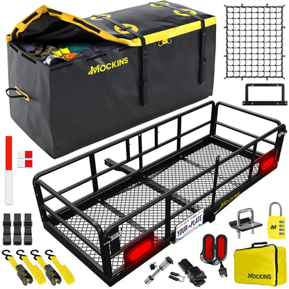 60"x24"x14" High Rail Hitch Carrier + Rear Lights & 30 Cu Ft Cargo Bag