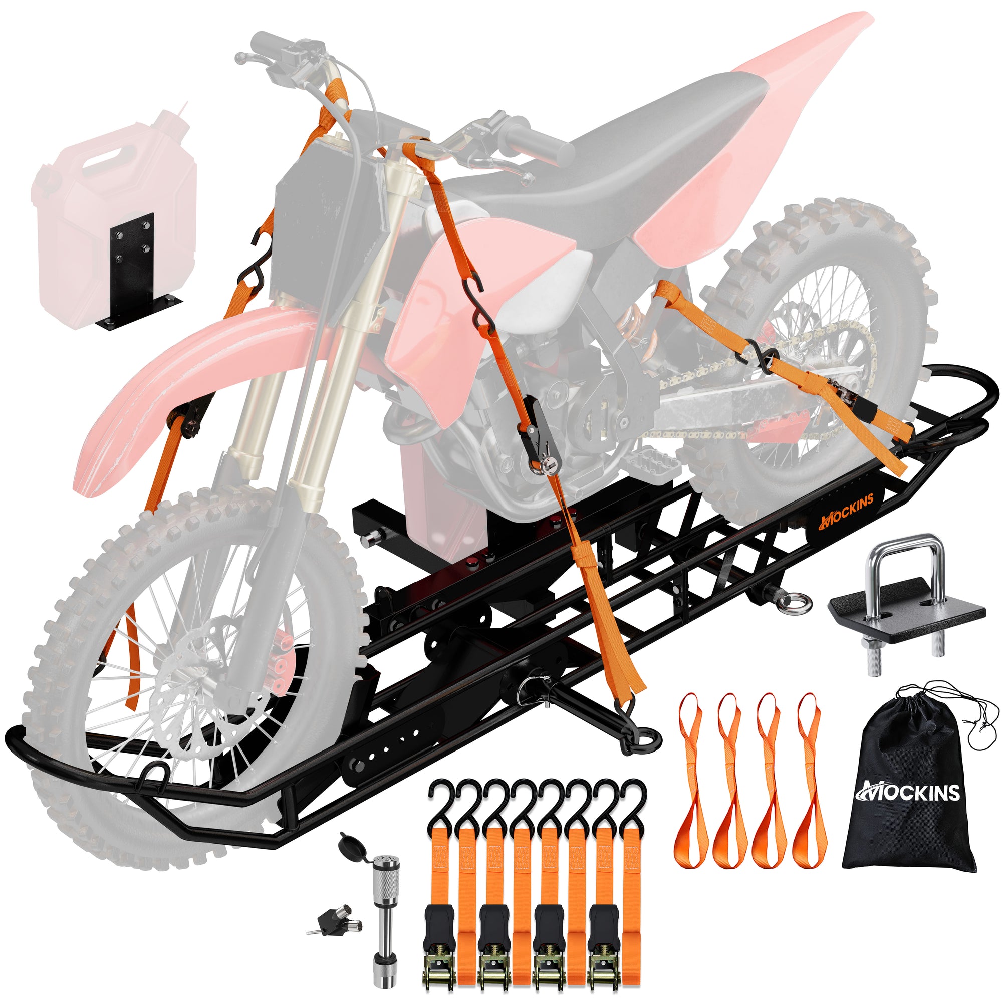 Ramp-Free Dirt Bike Hitch Hauler - Tilting Design for Easy One-Person Loading - Gas Can Attachment