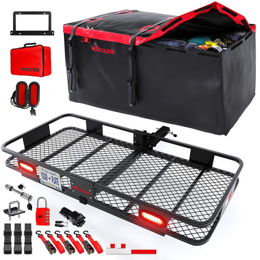 70"x30"x6" Hitch Carrier + Rear Lights & 40 Cu Ft Cargo Bag