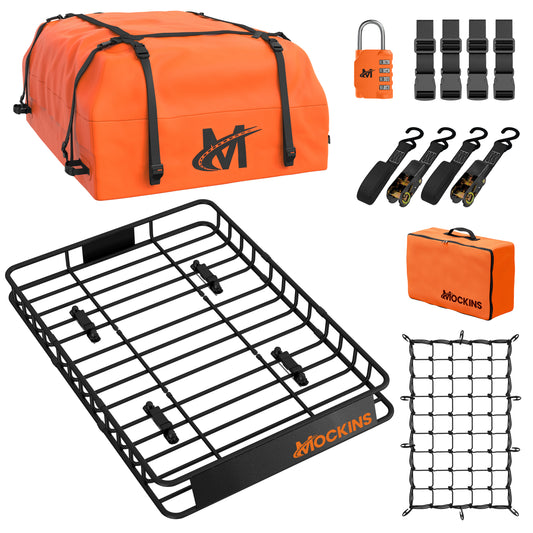 50"x36"x4.5" Extendable Roof Carrier & 18 Cu Ft Orange Roof Bag