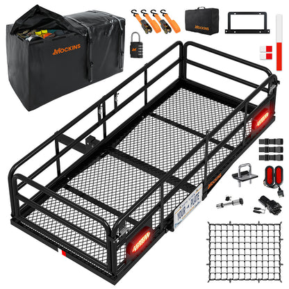66"x30"x14" XL High Rail Hitch Carrier + Rear Lights & 45 Cu Ft Cargo Bag