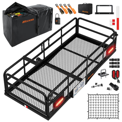 66"x30"x14" XL High Rail Hitch Carrier + Rear Lights & 45 Cu Ft Cargo Bag