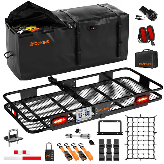 60"x20"x6" Hitch Carrier + Rear Lights & 20 Cu Ft Cargo Bag