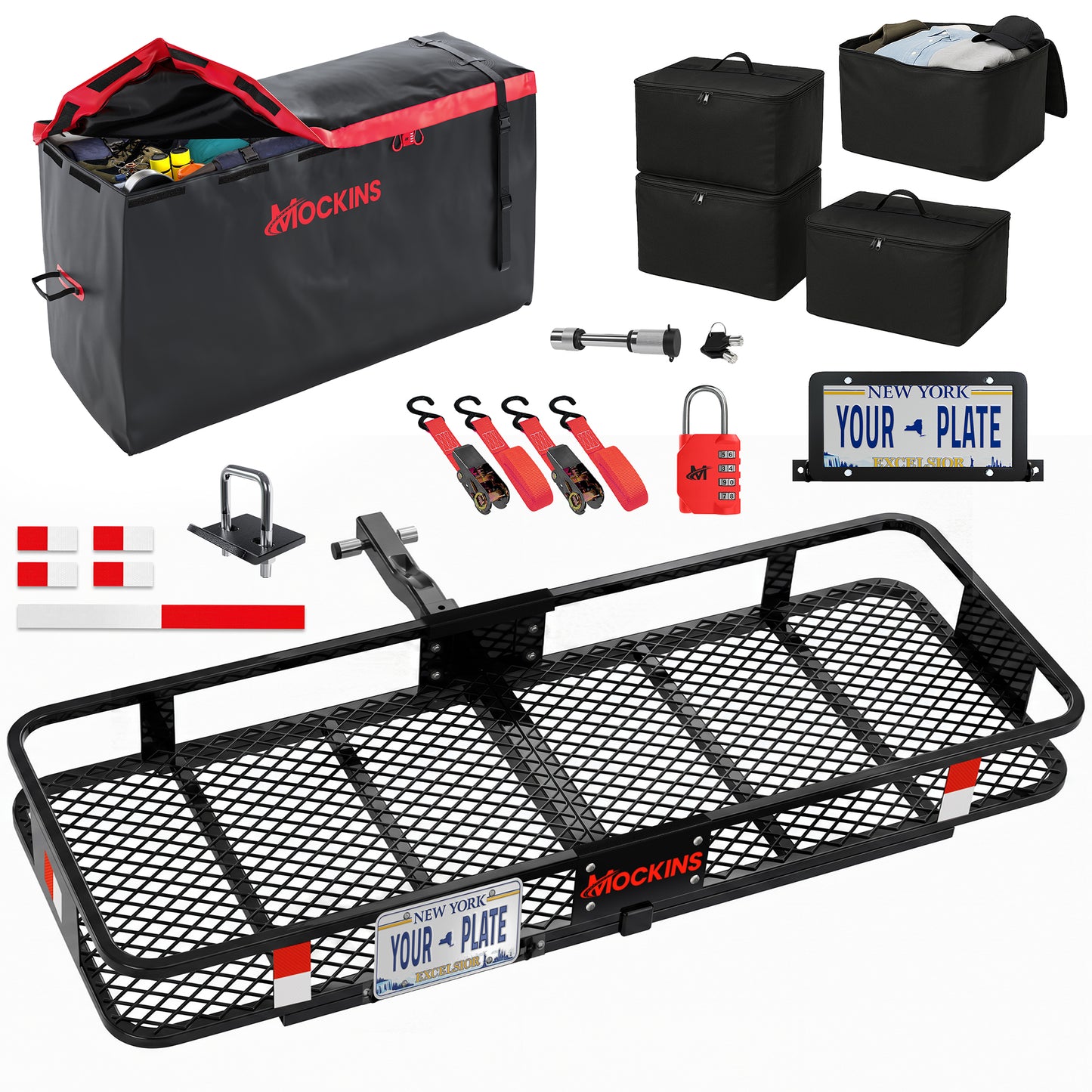 48"x18"x6" Hitch Carrier & 15 Cu Ft Cargo Bag + Packing Cubes