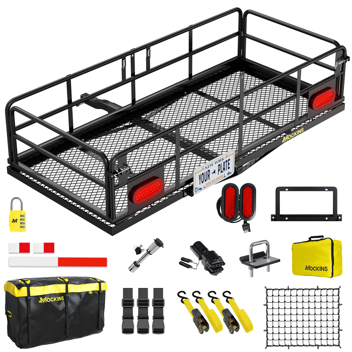 60"x24"x14" High Rail Hitch Carrier + Rear Lights & 30 Cu Ft Cargo Bag