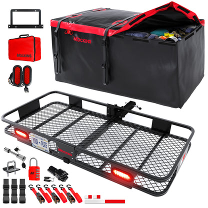 70"x30"x6" XL Hitch Carrier + Rear Lights & 40 Cu Ft Cargo Bag