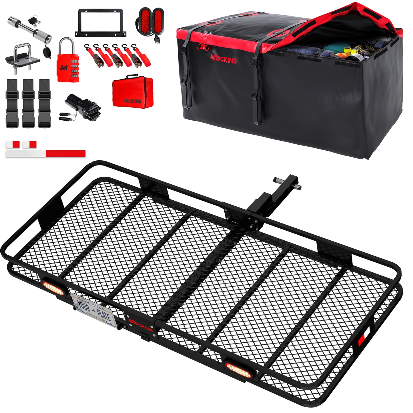 70"x30"x6" XL Hitch Carrier + Rear Lights & 40 Cu Ft Cargo Bag