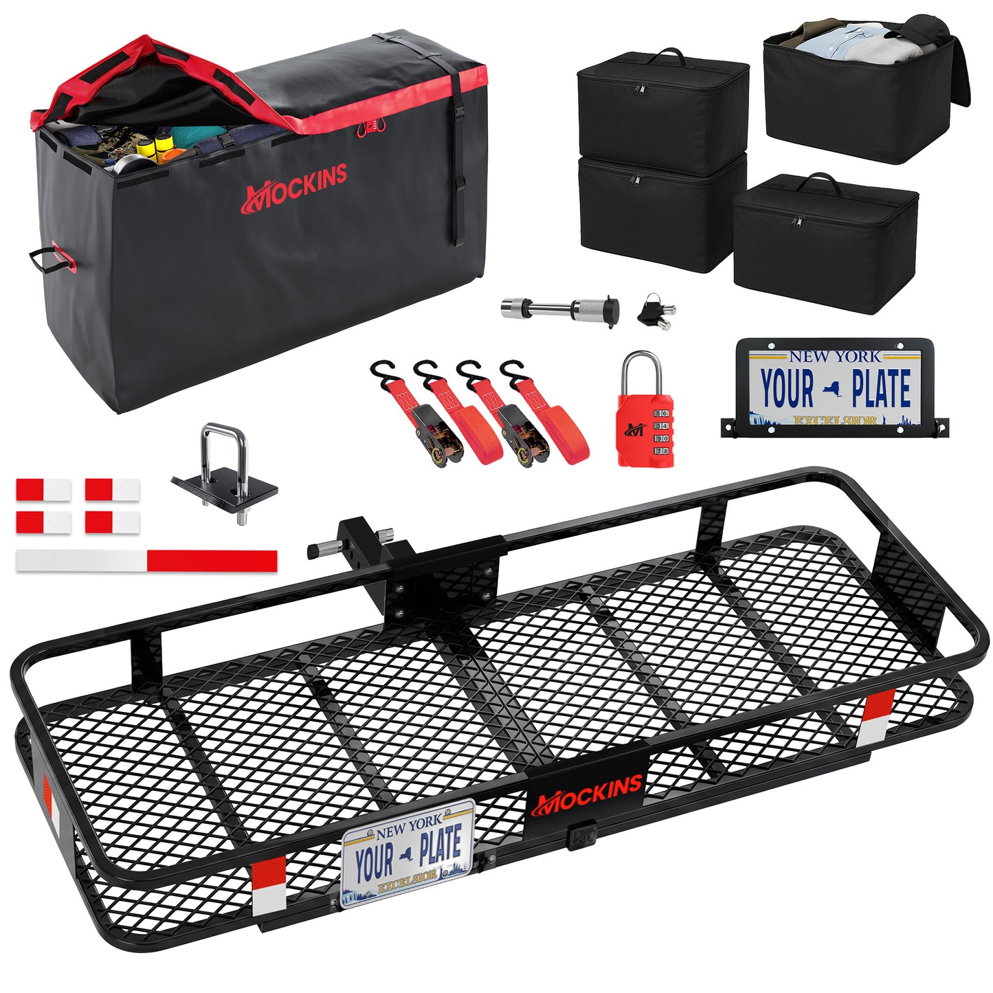 48"x18"x6" Hitch Carrier & 15 Cu Ft Cargo Bag + Packing Cubes