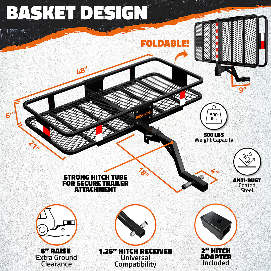 48"x20"x6" Hitch Carrier with 6" Shank Rise & 15 Cu Ft Cargo Bag