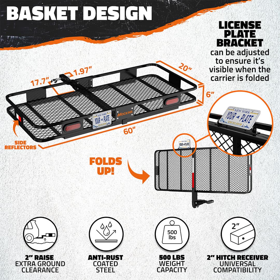 60"x20"x6" Hitch Carrier + Rear Lights