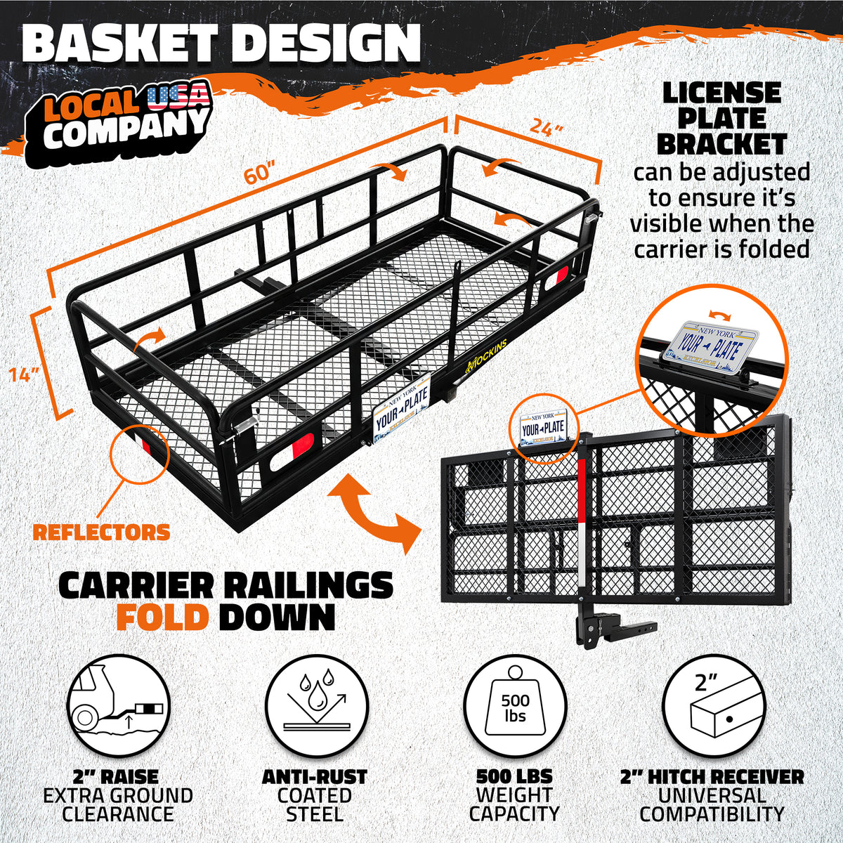 60"x24"x14" High Rail Hitch Carrier & 30 Cu Ft Cargo Bag
