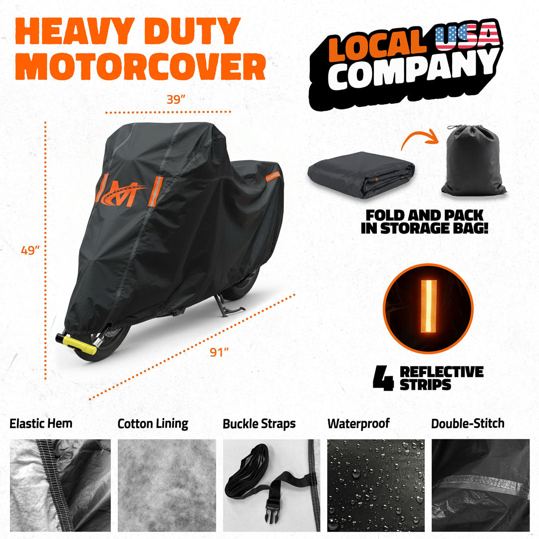 91"x49"x39" Heavy Duty 250g PVC Motorcycle Cover with Cotton Lining