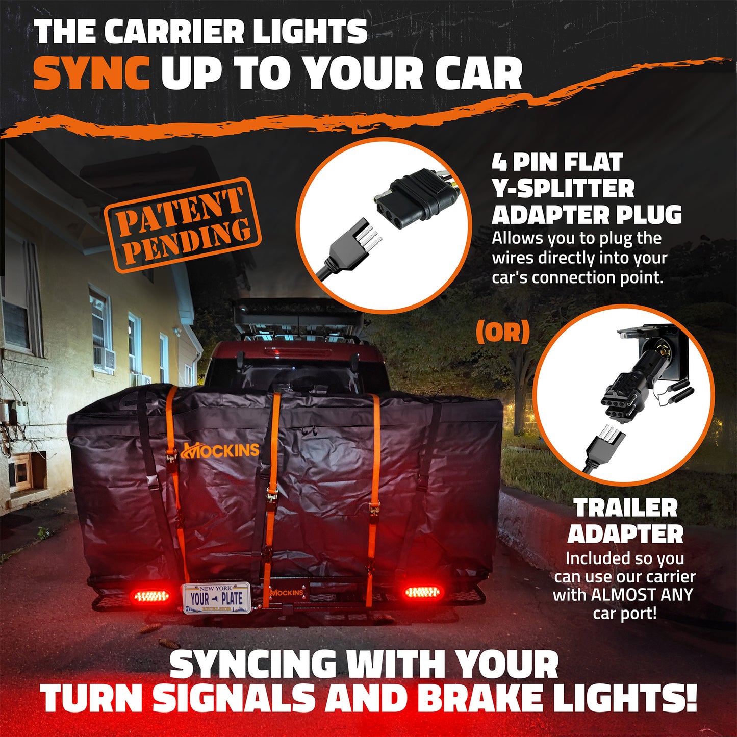 72"x36"x6" XXL Hitch Carrier + Rear Lights & 50 Cu Ft Cargo Bag