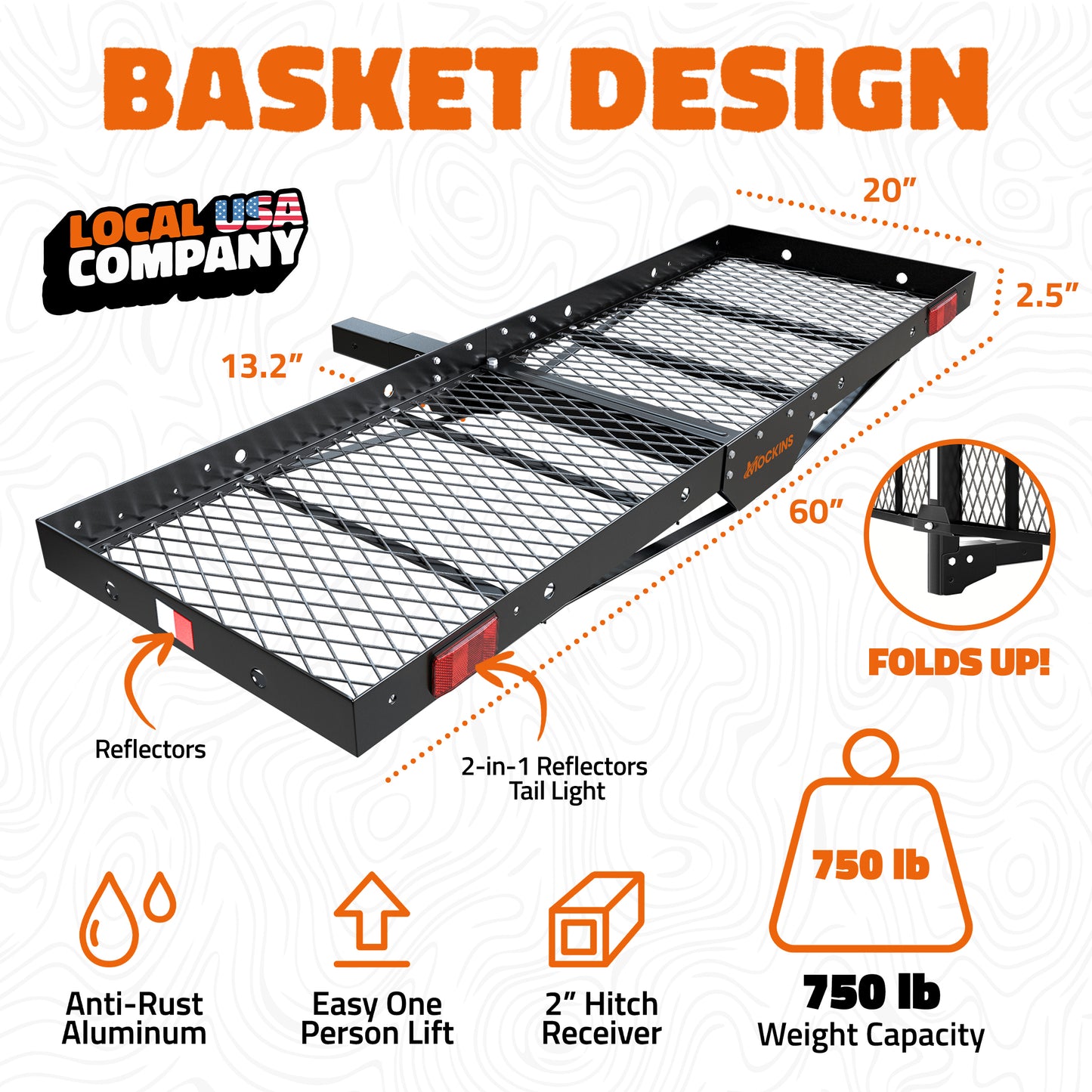 60"x19"x2.5" Hitch Carrier Tray with 750 lbs. Capacity
