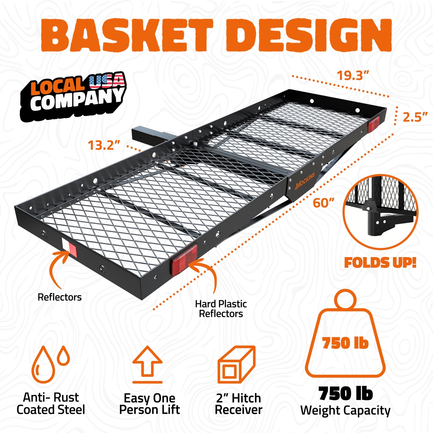 60"x19.3"x2.5" Hitch Carrier Tray with 750 lbs. Capacity