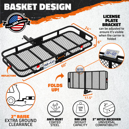 60"x24"x6" Hitch Carrier & 30 Cu Ft Cargo Bag + Packing Cubes