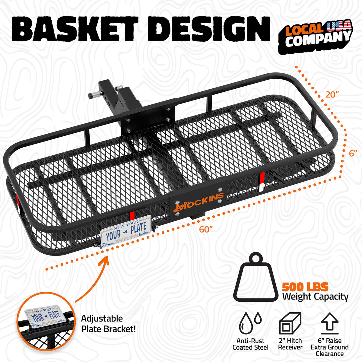 60"x20"x6" Hitch Carrier with 6" Shank Rise & 20 Cu Ft Cargo Bag