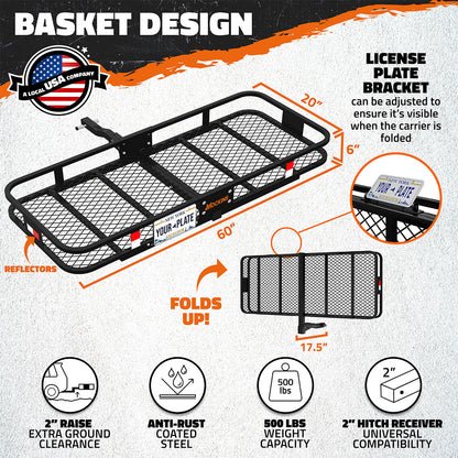 60"x20"x6" Hitch Carrier & 16 Cu Ft Cargo Bag