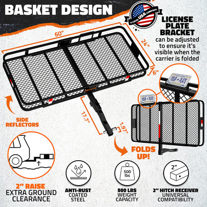60"x24"x6" Hitch Carrier & 25 Cu Ft Cargo Bag