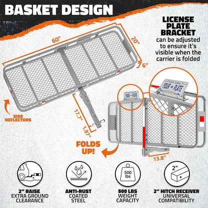 60"x20"x6" Hitch Carrier & 16 Cu Ft Cargo Bag