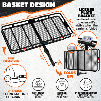 60"x24"x6" Hitch Carrier & 25 Cu Ft Cargo Bag