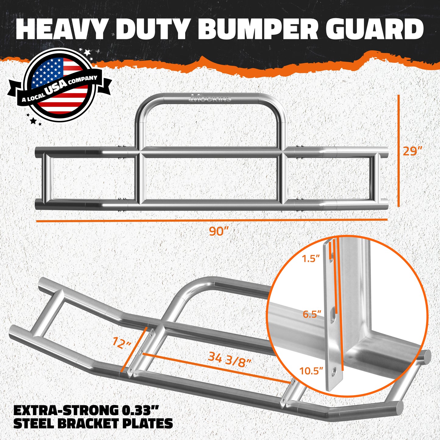 90"x11.5"x29" Semi Truck Front Bumper Guard