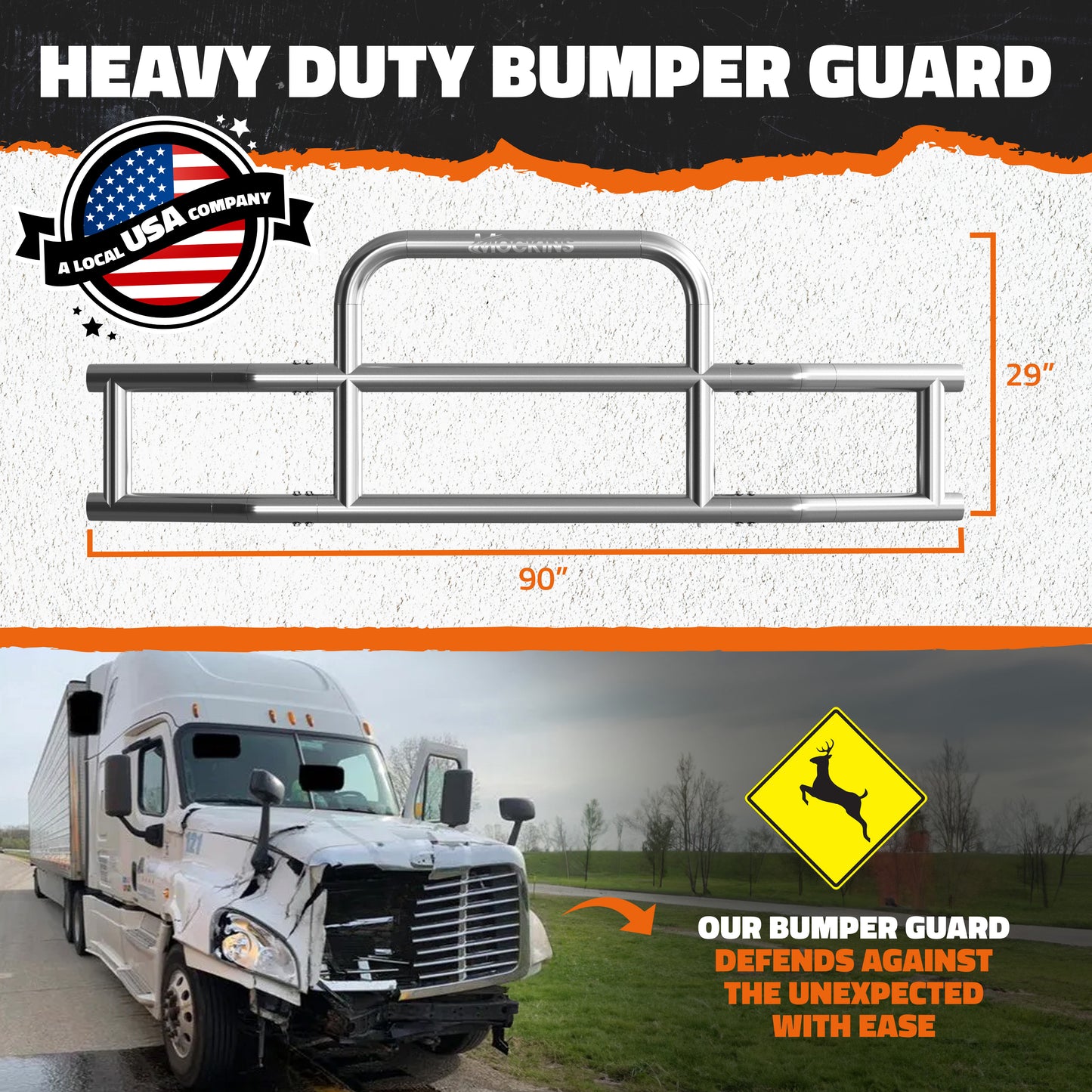 90"x11.5"x29" Front Bumper Guard with Mounting Brackets for Peterbilt 2019