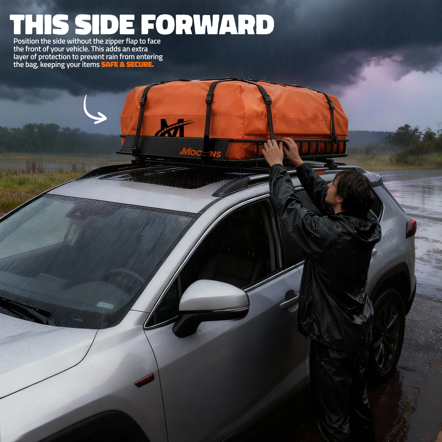 50"x36"x4.5" Extendable Roof Carrier & 18 Cu Ft Orange Roof Bag