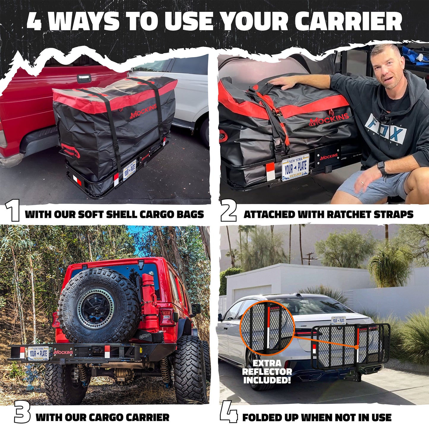 48"x18"x6" Hitch Carrier & 15 Cu Ft Cargo Bag + Packing Cubes