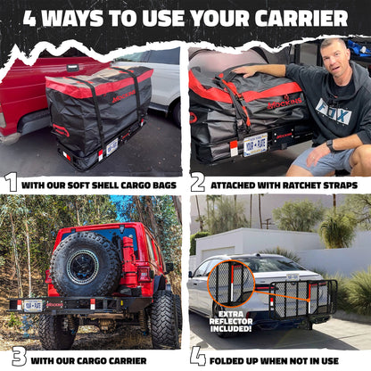 48"x18"x6" Hitch Carrier & 15 Cu Ft Cargo Bag + Packing Cubes