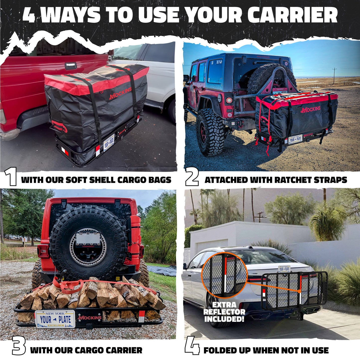 48"x18"x6" Hitch Carrier & 15 Cu Ft Cargo Bag + Packing Cubes